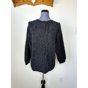 Anne Klein Vintage 90s Charcoal Gray Cotton Cable Knit Sweater Size Medium